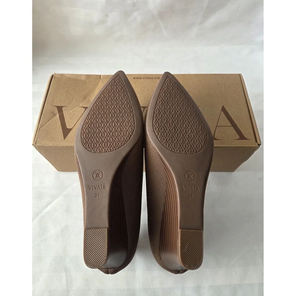 VIVAIA Pointed Toe Knit Wedge Pumps Brown Sustainable Shoes Size 37 US 6.5